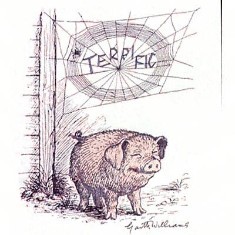 pig with a spider web, web spells terrific